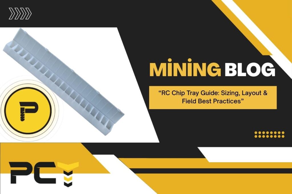 Plastic RC chip trays neatly filled with geological drill cuttings in a field core shed.