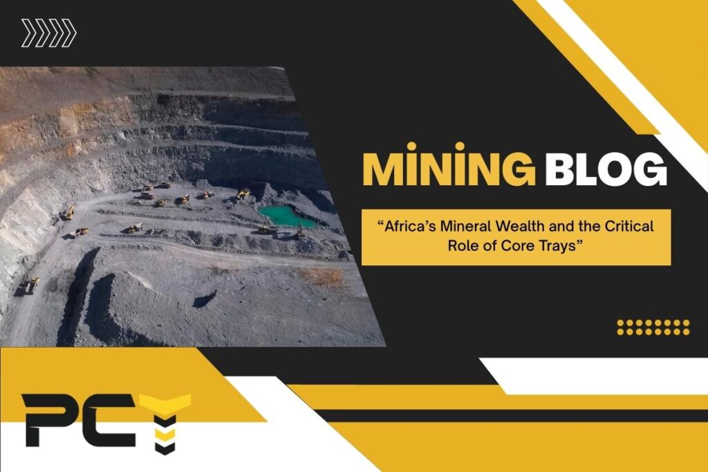 Plastic core trays used for secure geological sample storage in African mining exploration projects