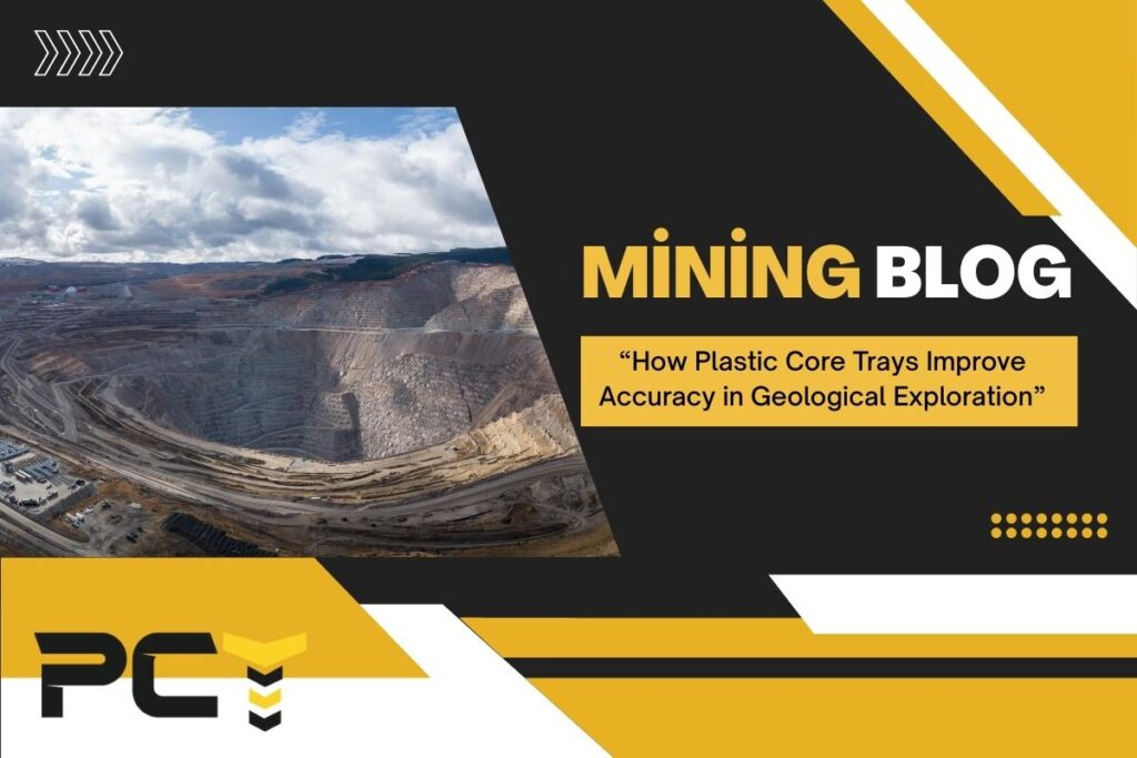 Stacked plastic core trays holding geological samples for mining exploration and logging accuracy.