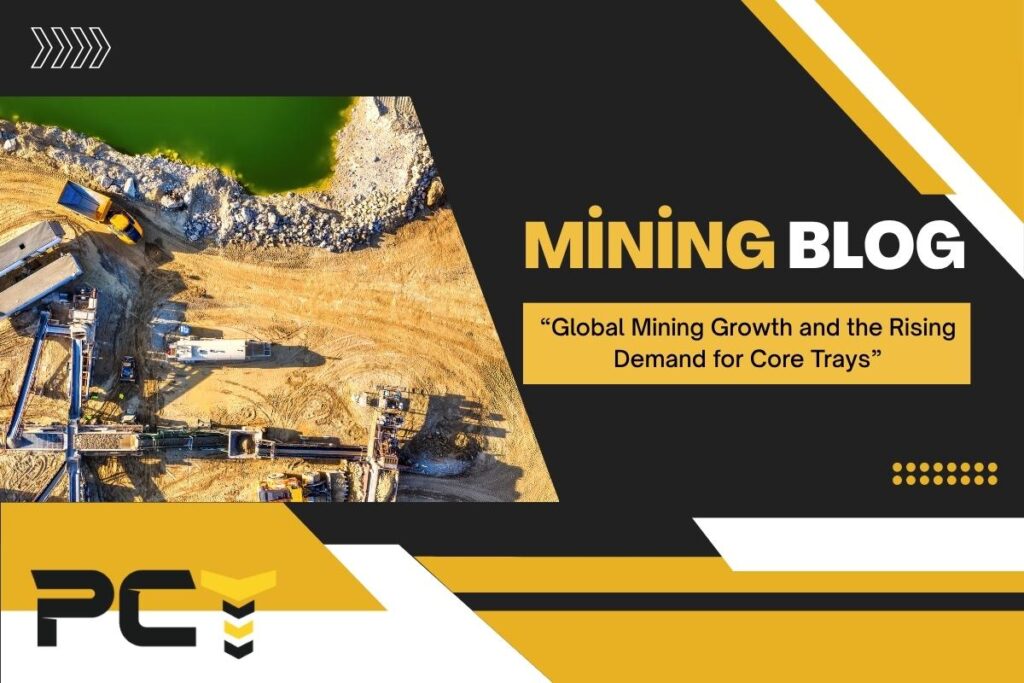 Stackable plastic core trays used in mining exploration to store and protect geological samples for global shipping.